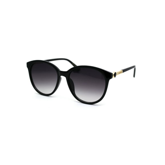 Womens Designer Fashion Round Horn Rim Sunglasses Black Gold Smoke