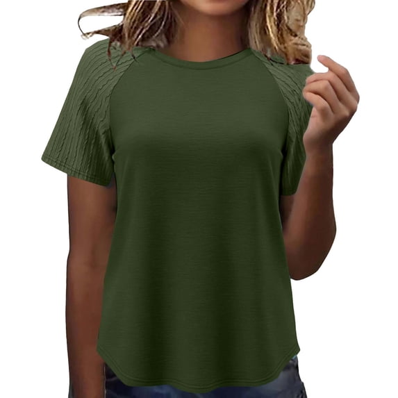 Womens Designer Raglan Sleeve T Shirt Trending Curved Hem Short Sleeve T Shirts Belly Hiding Slimming Tee Top