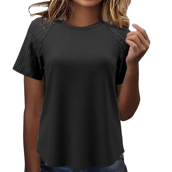 Womens Designer Raglan Sleeve T Shirt Trending Curved Hem Short Sleeve T Shirts Belly Hiding Slimming Tee Top