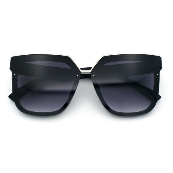 Womens Designer Squared Butterfly Chic Sunglasses Black Silver - Smoke