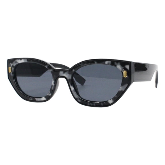 Womens Designer Style Sunglasses Geometric Cat Eye UV 400 Black White, Black
