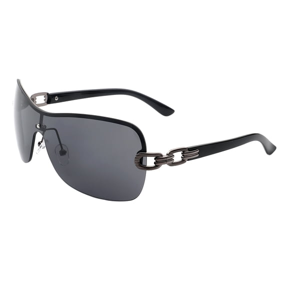 Womens Designer Style Sunglasses Semi-rimless Shield UV400 Gunmetal Black, Black