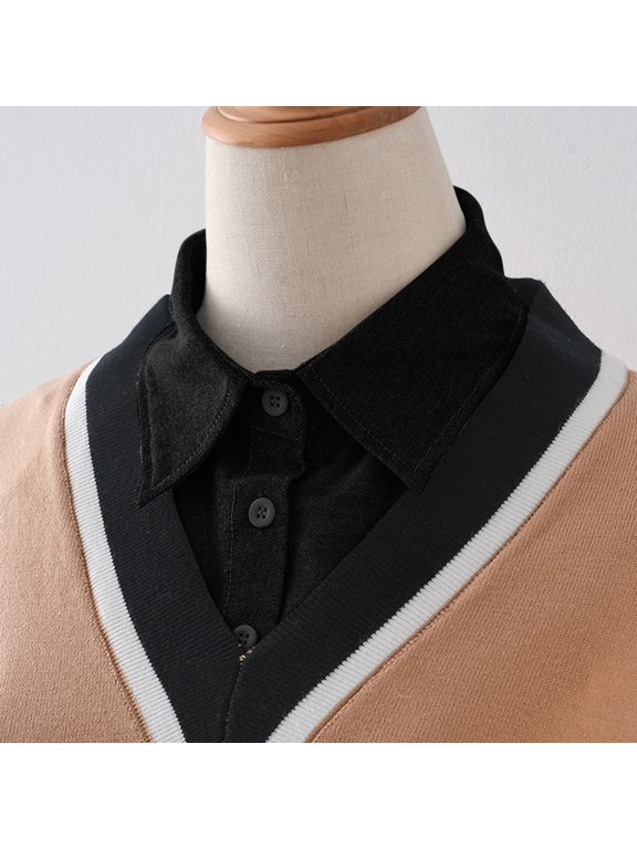 Womens Detachable Half Shirt Business Collar Two Layer White Blouse Work Top, Black