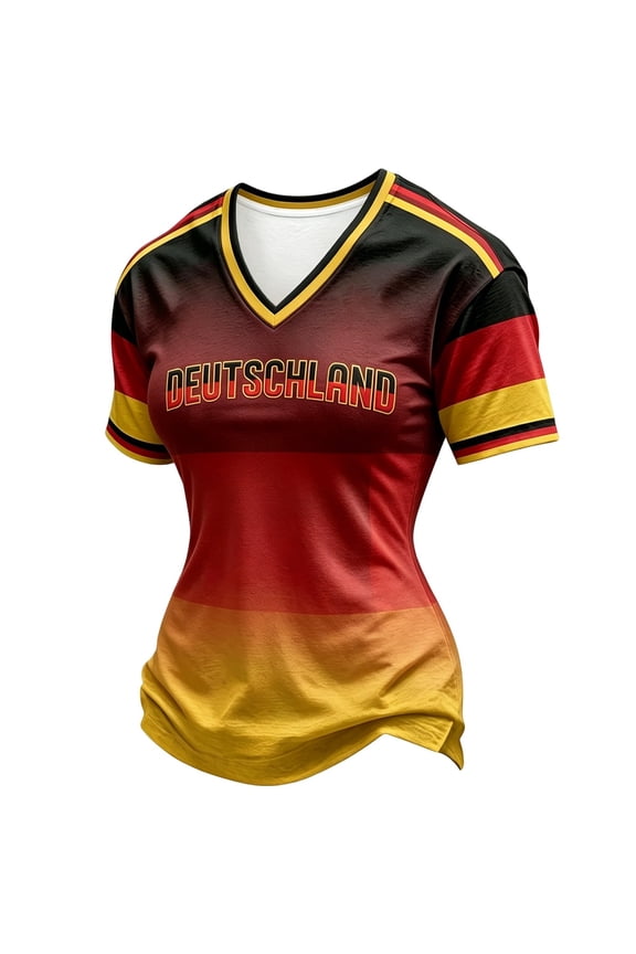 Womens Deutschland Letter Graphic Short Sleeve V Neck Breathable Jersey Athletic Tee T Shirt Casual Sports Fan Summer Top For Outdoor Activities