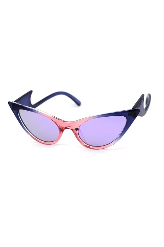Womens Devil Tail Wave Arm Plastic Cat Eye Sunglasses Pink Navy Purple Mirror
