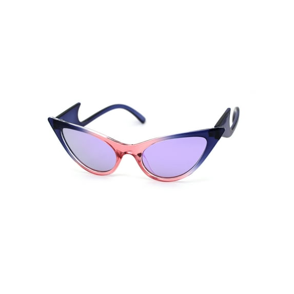 Womens Devil Tail Wave Arm Plastic Cat Eye Sunglasses Pink Navy Purple Mirror