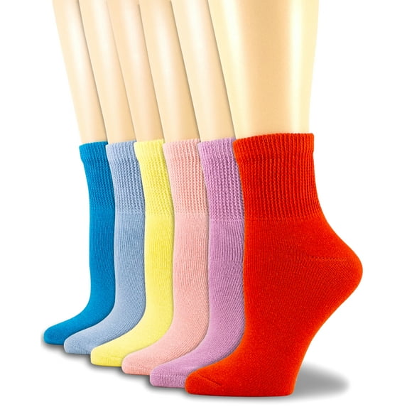 Womens Diabetic Cotton Ankle Socks Colored 6 Pairs Size 9-11