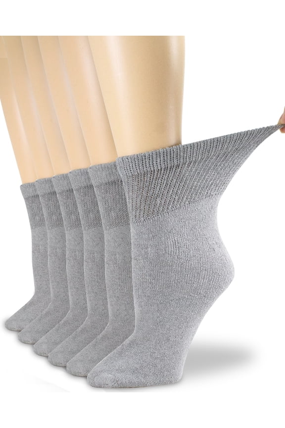 Womens Diabetic Cotton Ankle Socks Grey 6 Pairs Size 9-11