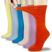NevEND Womens Diabetic Cotton Crew Socks Colored 6 Pairs 9-11