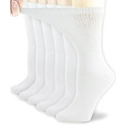 NevEND Womens Diabetic Cotton Crew Socks White 6 Pairs 9-11