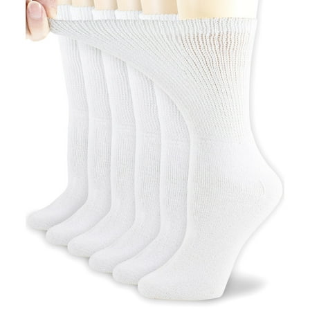 NevEND Womens Diabetic Cotton Crew Socks White 6 Pairs 9-11