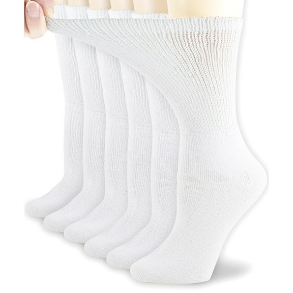 NevEND Womens Diabetic Cotton Crew Socks White 6 Pairs 9-11