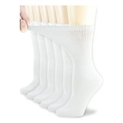 NEVEND Womens Diabetic Cotton Crew Socks White 6 Pairs 9-11