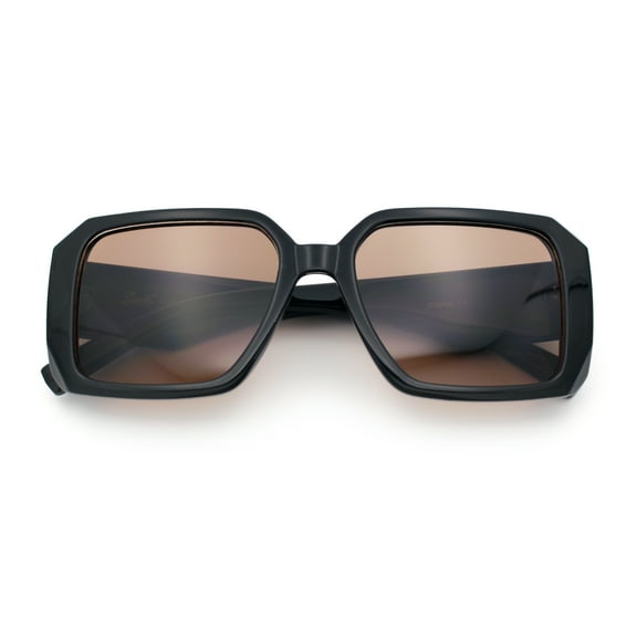 Womens Diamond Bevel Rectangle Classy Plastic Designer Fashion Sunglasses [All Brown]