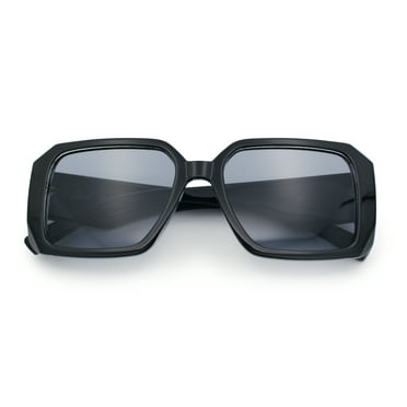 Womens Diamond Bevel Rectangle Classy Plastic Designer Fashion Sunglasses [Black - Smoke]