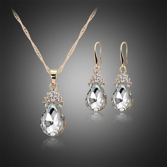 Womens Diamond Crystal Necklace Earrings Crystal Necklace Earrings Set