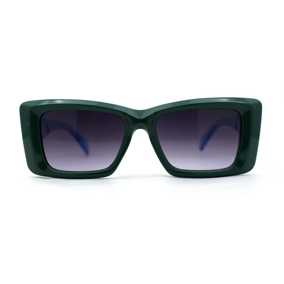 Womens Diamond Cut Beveled Mod Plastic Rectangle Sunglasses Green Blue Smoke