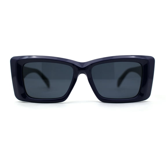 Womens Diamond Cut Beveled Mod Plastic Rectangle Sunglasses Navy Black