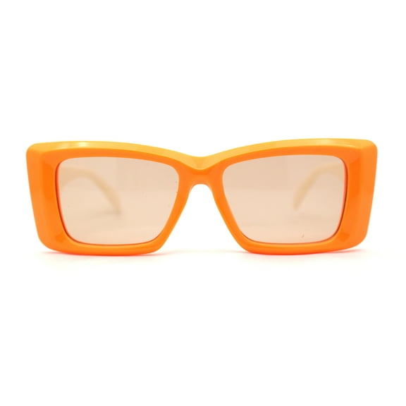 Womens Diamond Cut Beveled Mod Plastic Rectangle Sunglasses Orange Ivory Light Brown