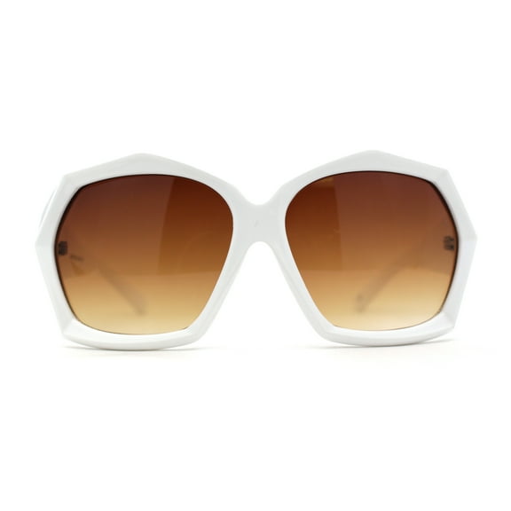 Womens Diamond Cut Geometric Thick Plastic Butterfly Sunglasses White Brown