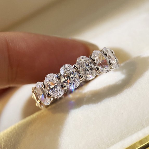 Womens Diamond Cut Zircon Ring Sterling Silver Inlaid Wedding Engagement Jewelry Elegant Gift For Her Style Up