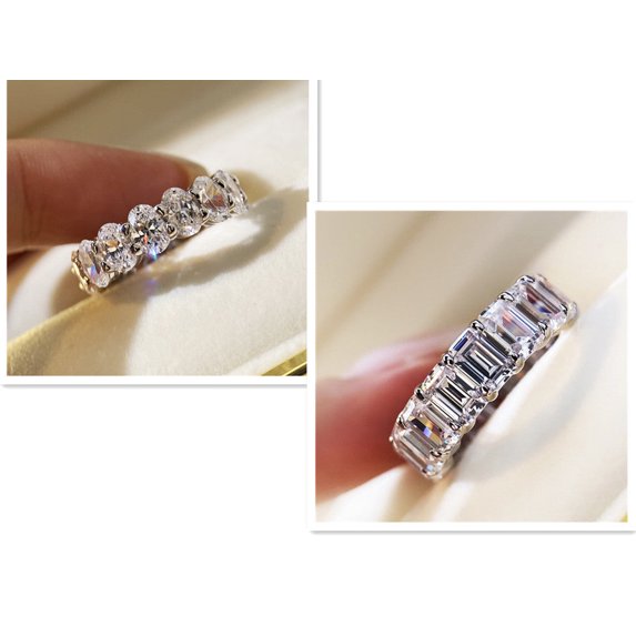 Womens Diamond Cut Zircon Ring Sterling Silver Inlaid Wedding Engagement Jewelry Elegant Gift For Her Style Up