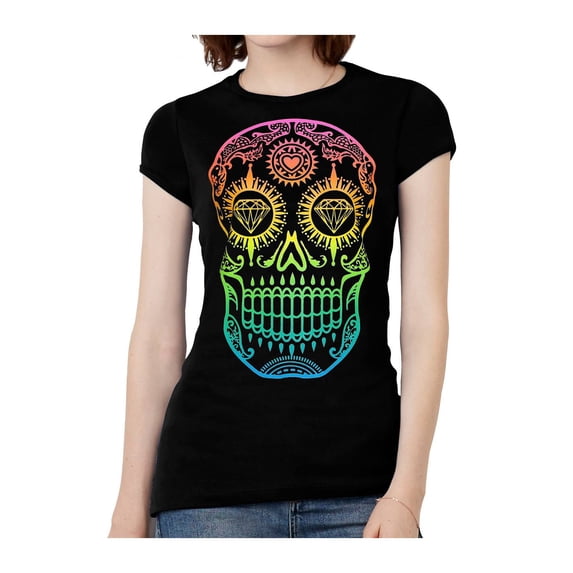 Womens Diamond Skull Short-Sleeve T-Shirt - Black - Small