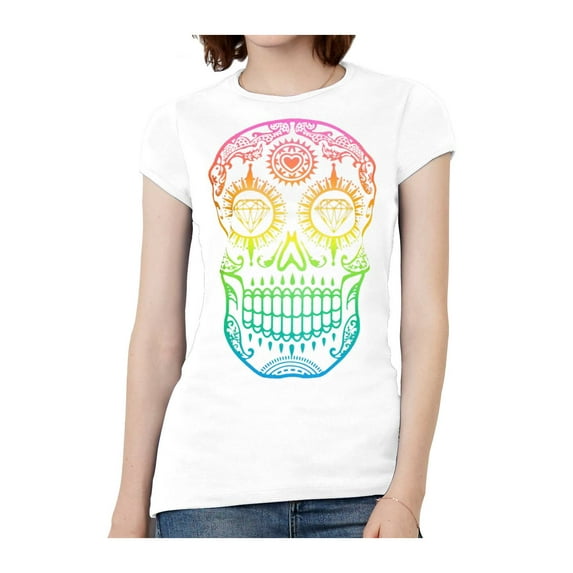 Womens Diamond Skull Short-Sleeve T-Shirt - White - Medium