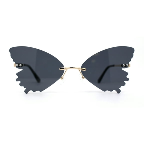 Womens Die Cut Butterfly Shape Rimless Funky Party Sunglasses Gold Black