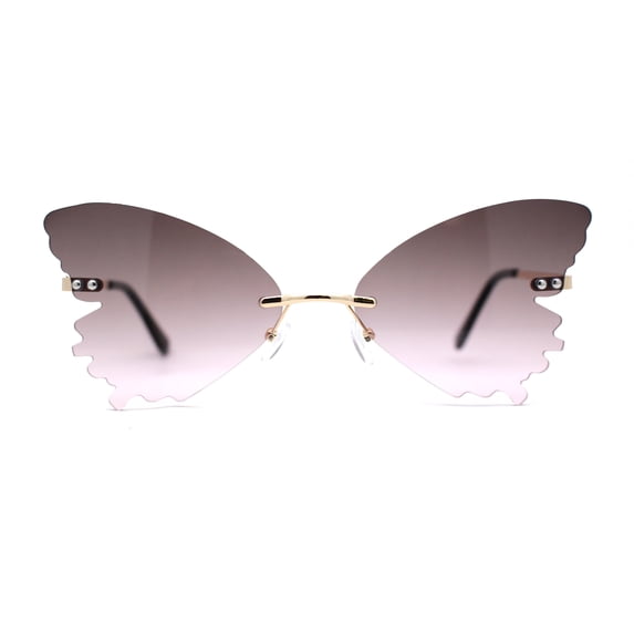 Womens Die Cut Butterfly Shape Rimless Funky Party Sunglasses Gold Brown Pink