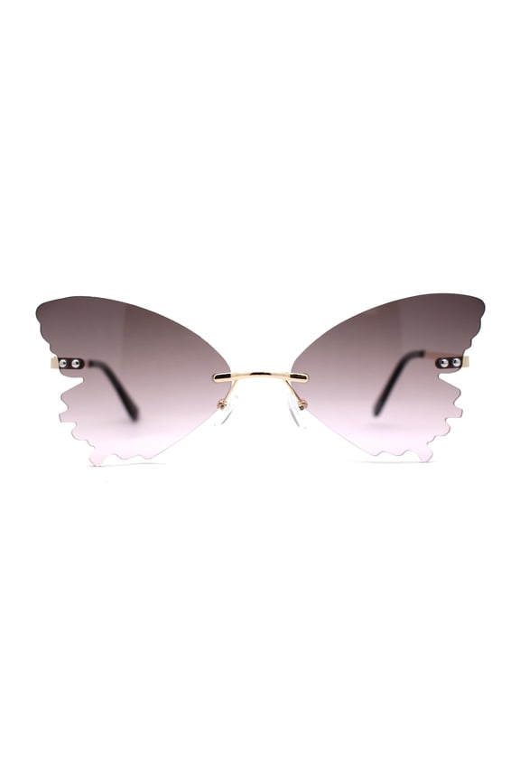 Womens Die Cut Butterfly Shape Rimless Funky Party Sunglasses Gold Brown Pink