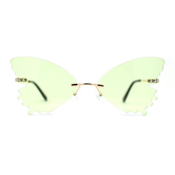 Womens Die Cut Butterfly Shape Rimless Funky Party Sunglasses Gold Green