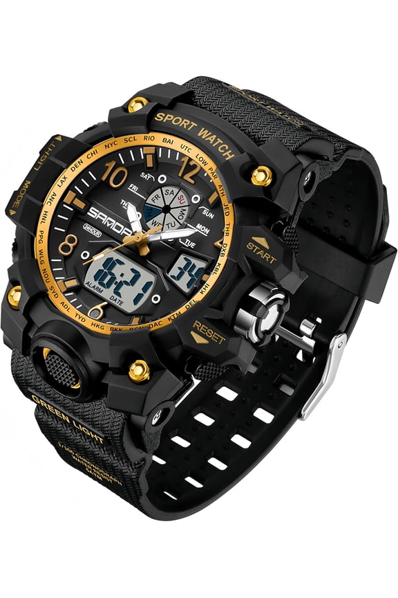 Womens Digital Sports Watch 5ATM Waterproof Watch LED Light Large Face Analog Multifunctional Wrist Watches with Alarm Stopwatch Calendar Hourly Chime