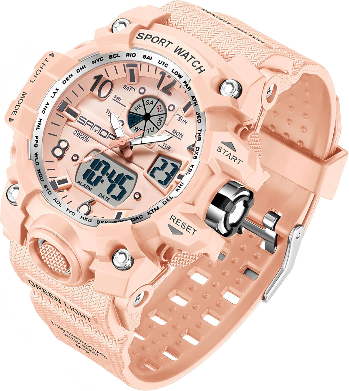 Womens Digital Sports Watch 5ATM Waterproof Watch LED Light 