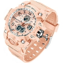 Womens Digital Sports Watch 5ATM Waterproof Watch LED Light Large Face Analog Multifunctional Wrist Watches with Alarm Stopwatch Calendar Hourly Chime