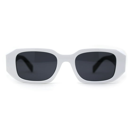Womens Dimensional Geometric Diamond Cut Mod Rectangle Sunglasses White Black