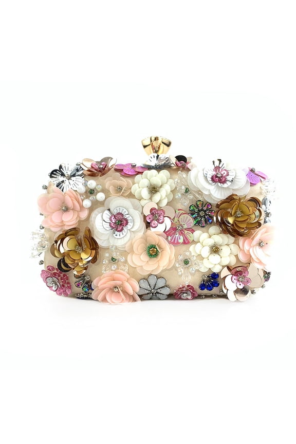 Womens Dinner Evening Handbag Beaded Floral Clutch Bag Banquet Purse Messenger Bag Wedding Party Prom Crossbody Bag