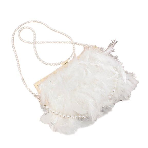 Womens Dinner Evening Handbag Feather Clutch Bag Banquet Purse Pearl Chain Messenger Bag Wedding Prom Crossbody Bag