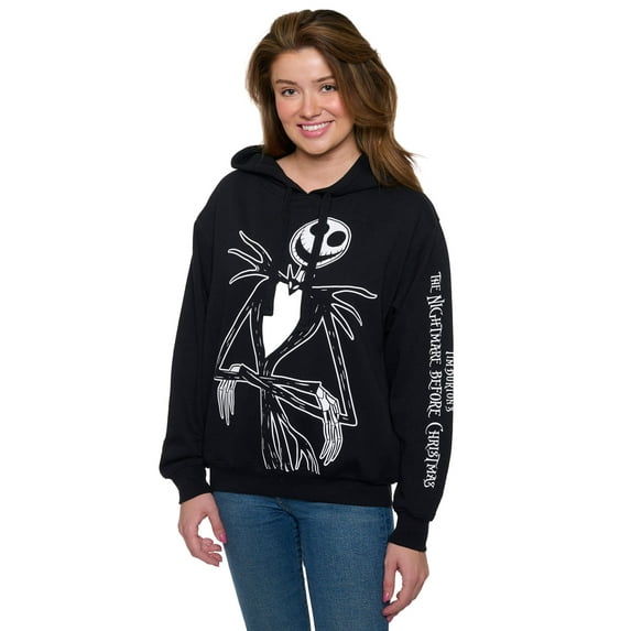 Womens Disney Jack Skellington Hoodie Pullover Nightmare Before Christmas Black