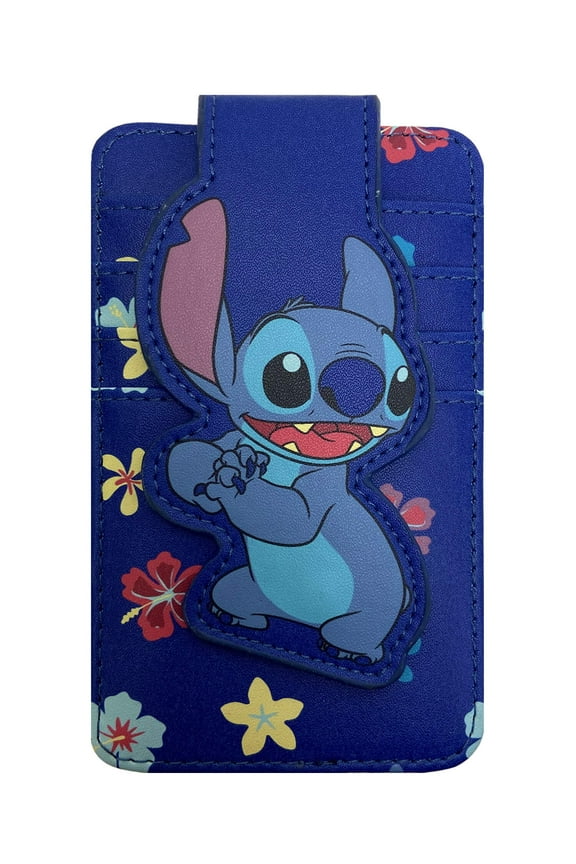 Womens Disney Stitch Card Holder Wallet Hawaiian Flowers Button Snap Closure