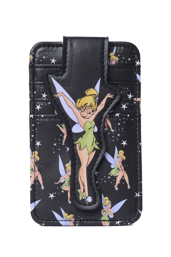 Womens Disney Tinker Bell Card Holder Wallet All-Over Print Snap Closure Black