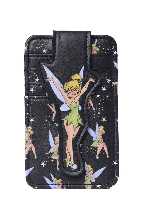 Womens Disney Tinker Bell Card Holder Wallet All-Over Print Snap Closure Black