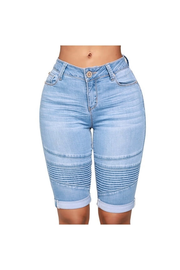 Womens Distressed Capri Jeans - Skinny Stretch Slim Fit Denim Capri Pants Summer 2024 Stretch Half Shorts Jeans Trousers