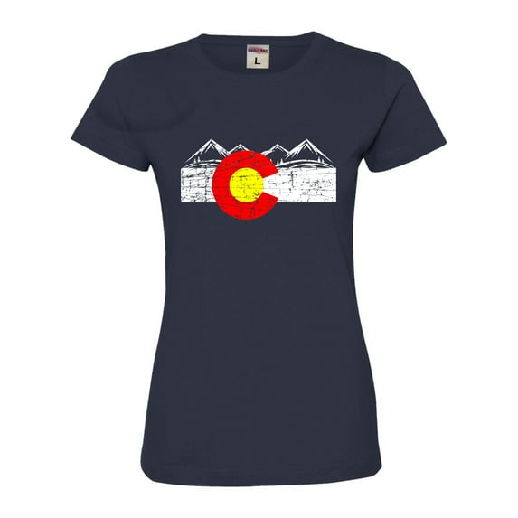 Womens Distressed Colorado Flag Rocky Mountains Deluxe Soft T-Shirt