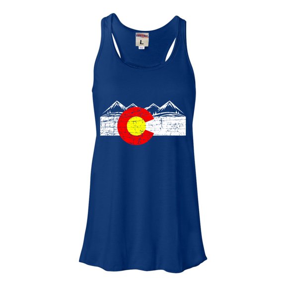 Womens Distressed Colorado Flag Rocky Mountains Flowy Racerback Tank Top T-Shirt