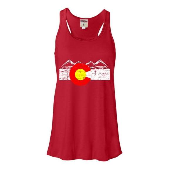 Womens Distressed Colorado Flag Rocky Mountains Flowy Racerback Tank Top T-Shirt