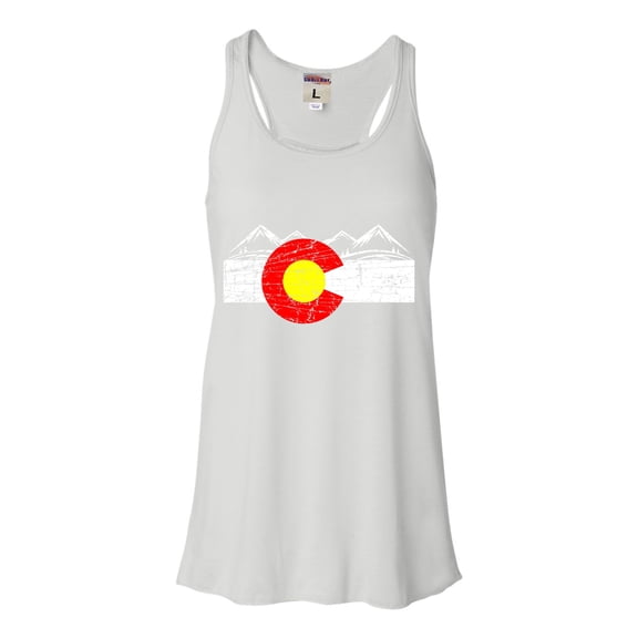 Womens Distressed Colorado Flag Rocky Mountains Flowy Racerback Tank Top T-Shirt