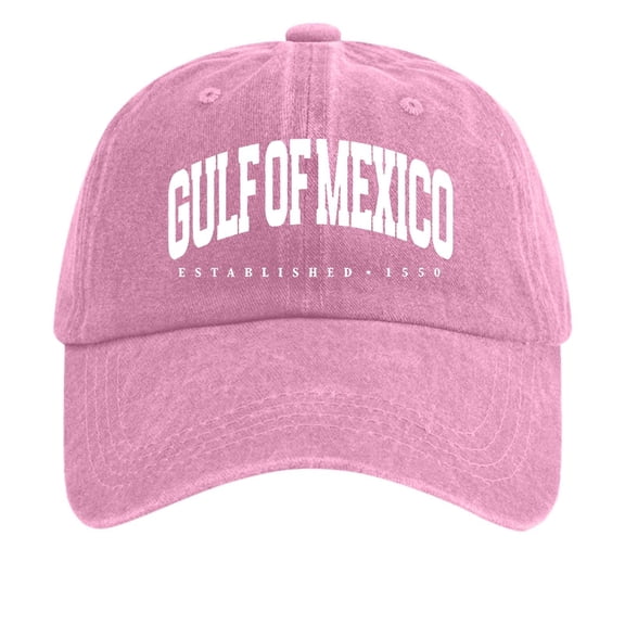 Womens Distressed Denim Washed Baseball Cap Gulf of Mexico Print Adjustable Casual Sun Hat for Her Pink One Size