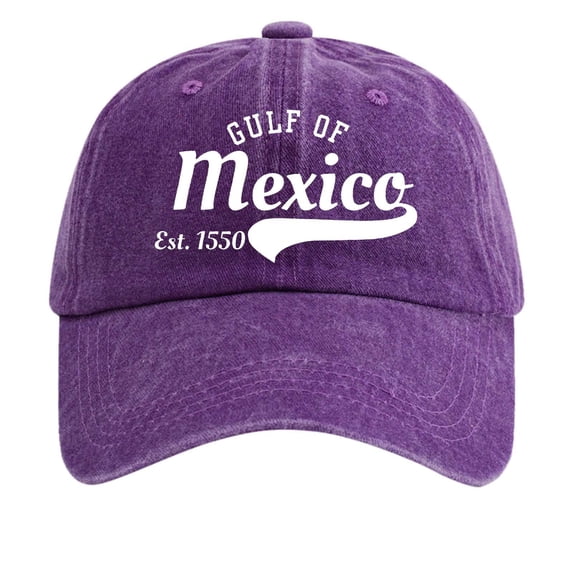 Womens Distressed Denim Washed Baseball Cap Gulf of Mexico Print Adjustable Casual Sun Hat for Her Purple One Size