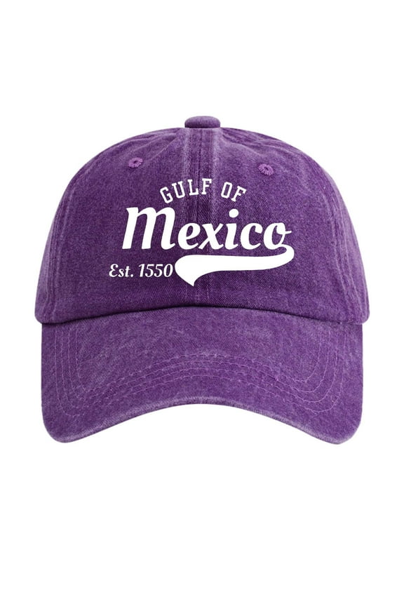 Womens Distressed Denim Washed Baseball Cap Gulf of Mexico Print Adjustable Casual Sun Hat for Her Purple One Size